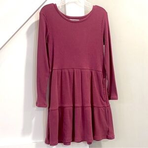 NWOT Rib Knit Tiered Flowy Magenta Purple Long Sleeve StretchPocket Dress